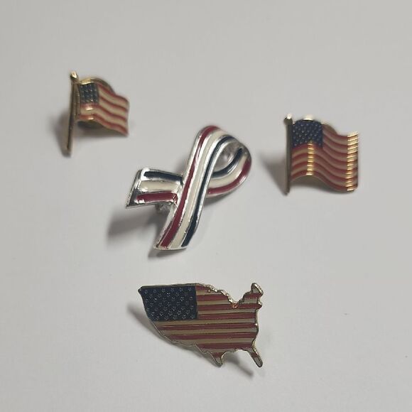 Patriotic Flag and Ribbon Pin Lot Of 4 - Picture 2 of 5
